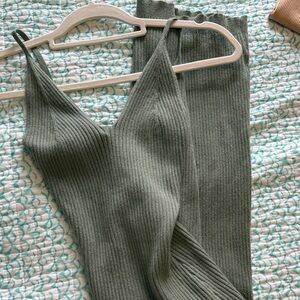 Princess Polly Sage Green Ribbed Knit Dress